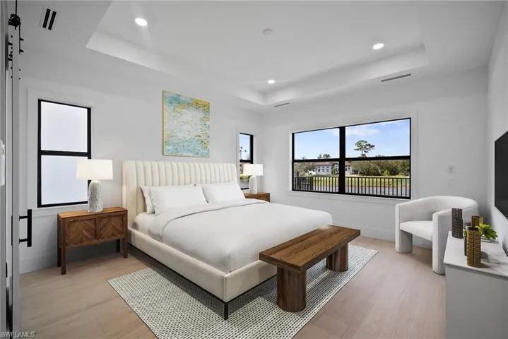 Virtually staged primary bedroom