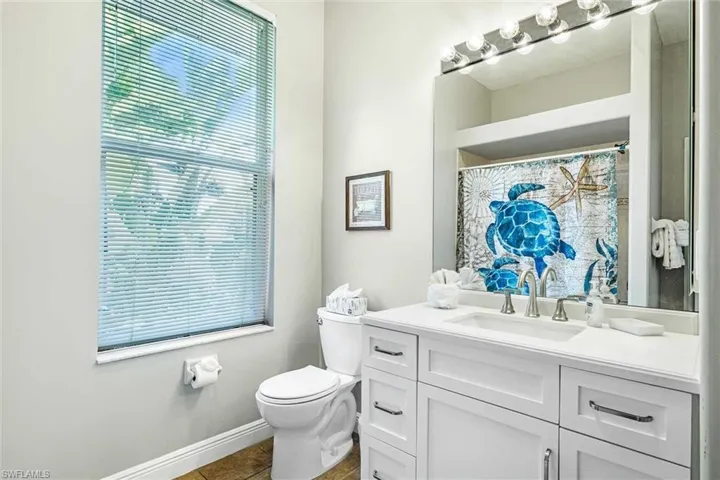Guest bathroom #2 has a shower/tub combo
