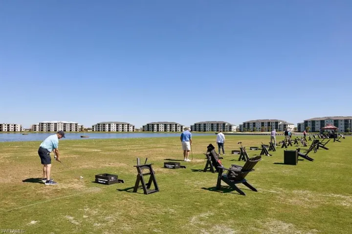 Surrounding community with a lawn and a water view