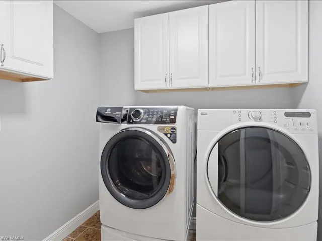 Laundry room with cabinet space and washing machine and clothes dryer