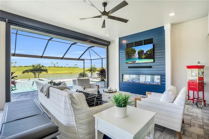 View of patio with ceiling fan