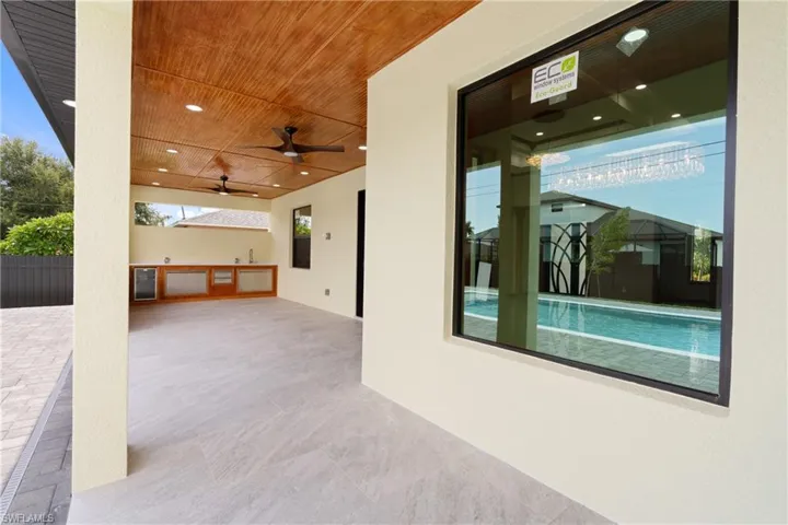 View of patio with ceiling fan