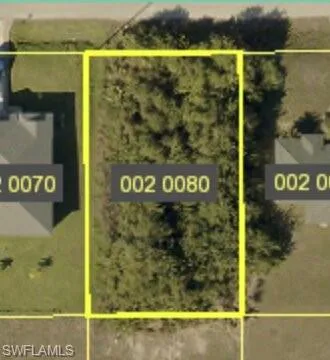 Aerial view of property's location with property boundaries highlighted