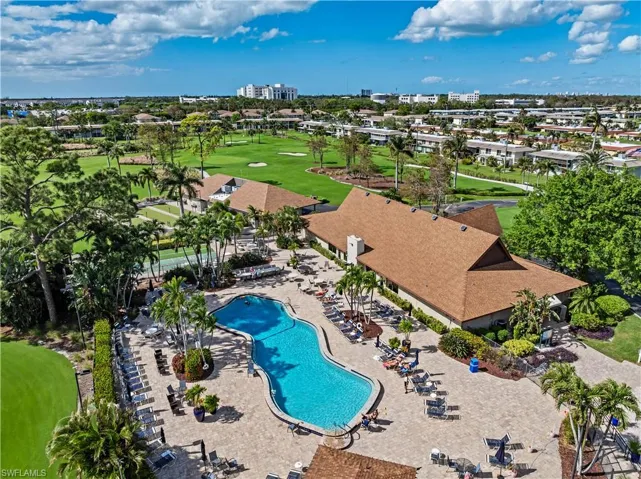 Ariel view of the clubhouse and main pool.