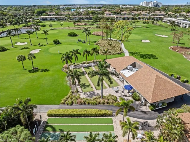 Aerial view featuring shuffle board and bocce courts.