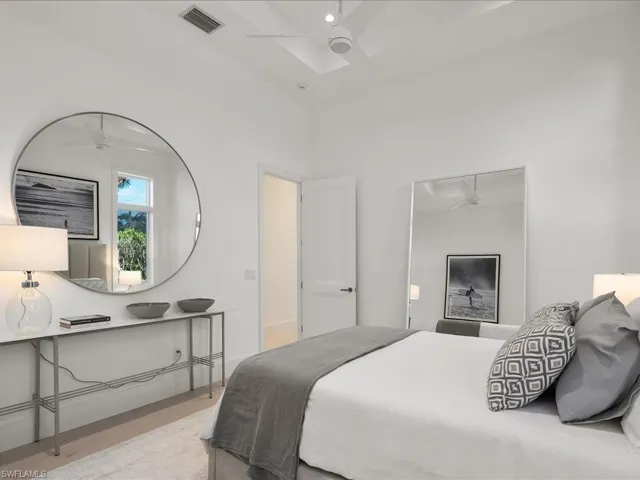 Bedroom featuring visible vents and a ceiling fan