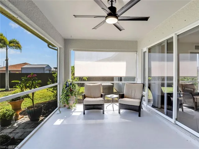 Lanai with ceiling fan and a healthy amount of sunlight