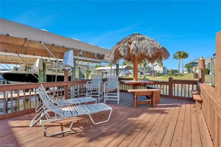 Wooden deck with a boat dock