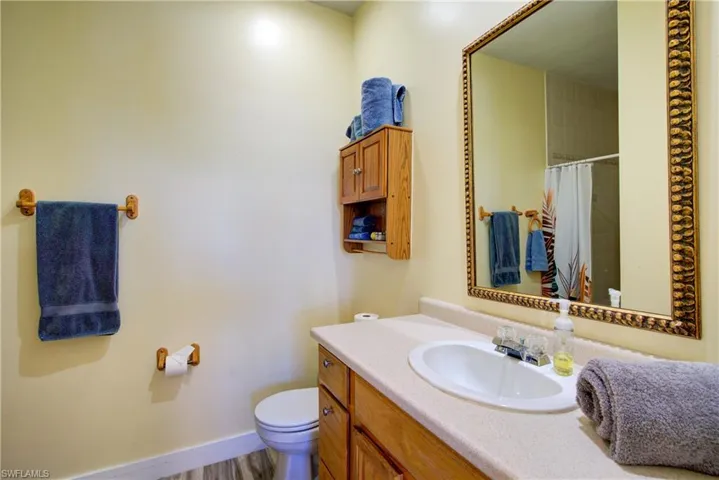 Bathroom featuring vanity and a shower with curtain