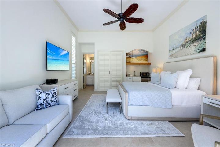 The cabana offers a living space as well as a bedroom and bathroom.