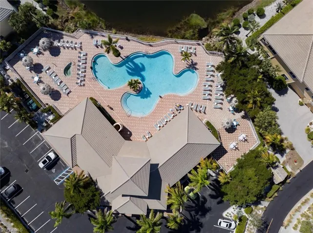 Drone / aerial view of a pool