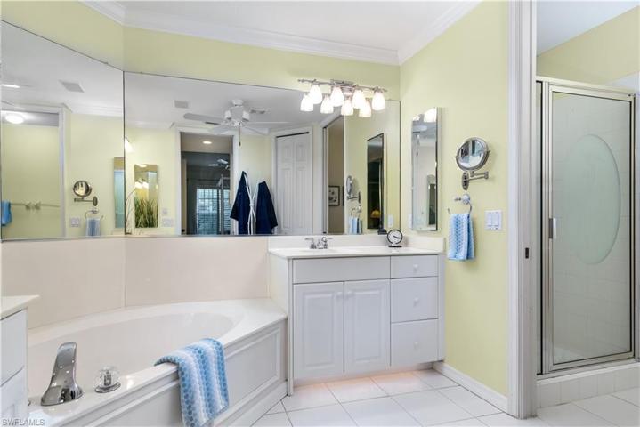Separate tub and shower, dual vanities.