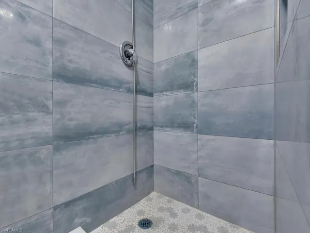 Bathroom view of tiled shower