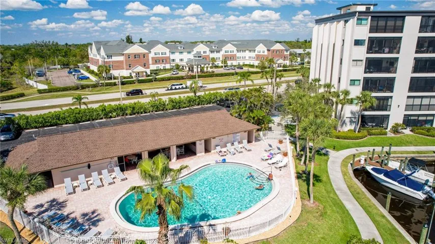 Drone / aerial view of a pool