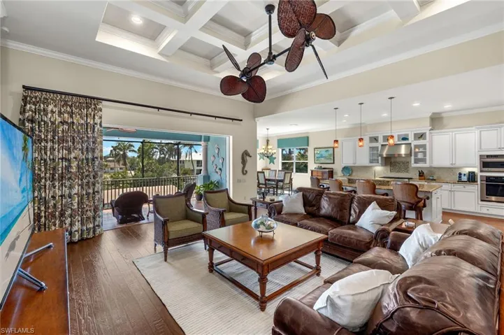 Living room with coffered ceiling