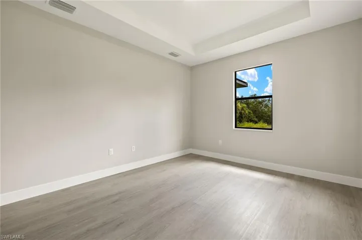 Spare room featuring hardwood / wood-style flooring and a tray ceiling