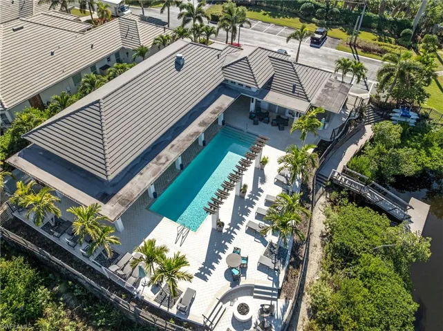 Drone / aerial view of a pool area