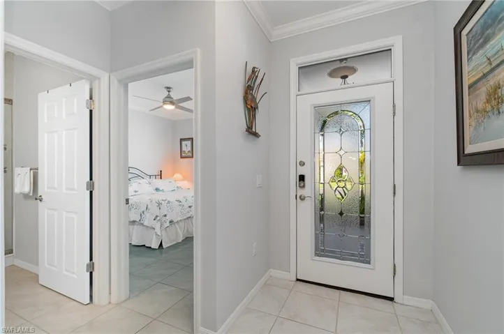 A lovely custom glass door at the entrance