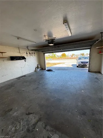 Garage with a textured wall