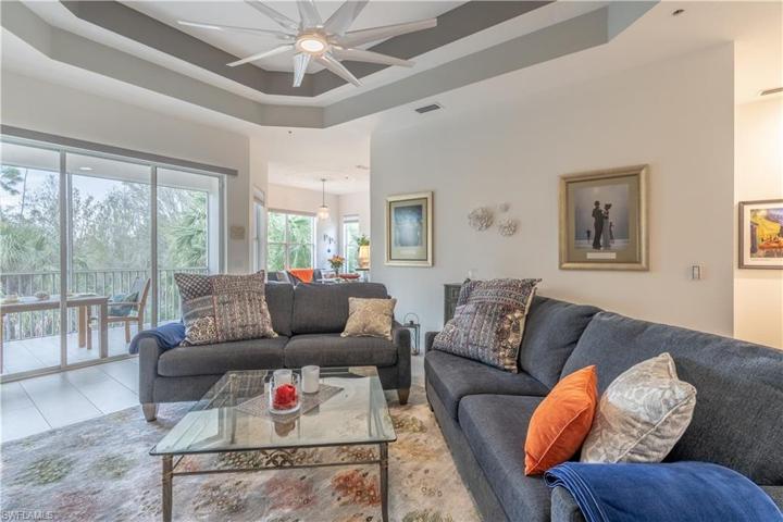 Soaring tray ceilings in living room