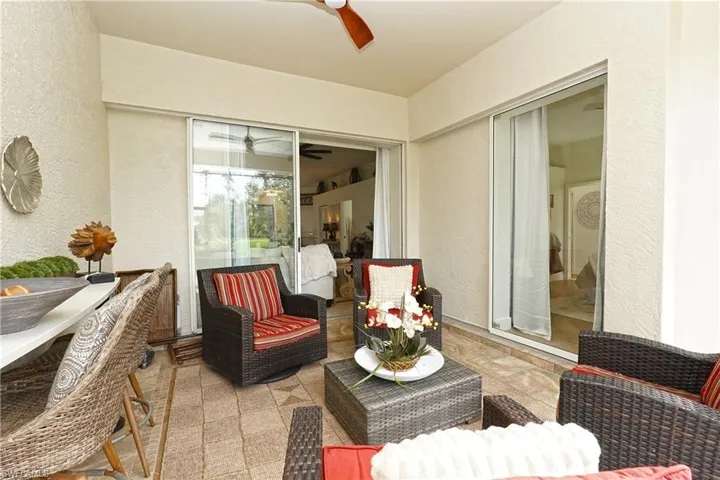 Lanai with access to living room and primary