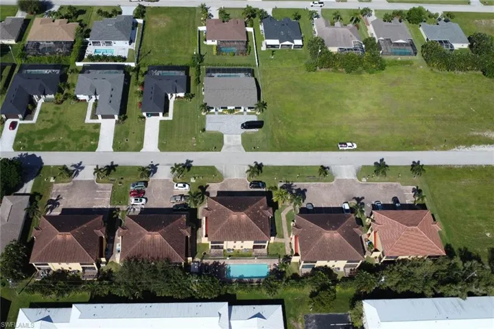 Aerial view of the 5 condo buildings at Bellagio Gardens