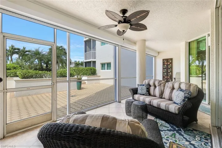Lanai overlooking expansive patio