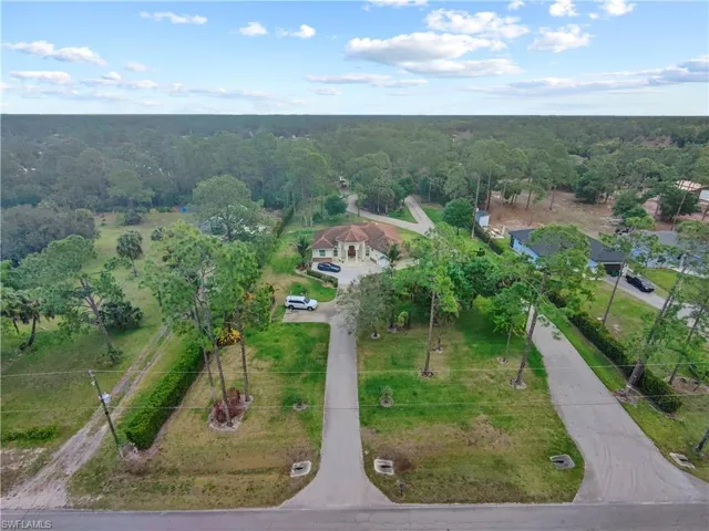 Aerial view of a heavily wooded area