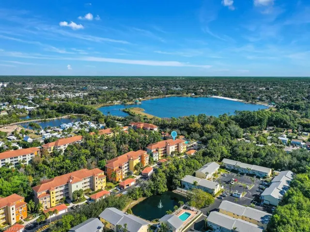 Aerial view of a nearby body of water
