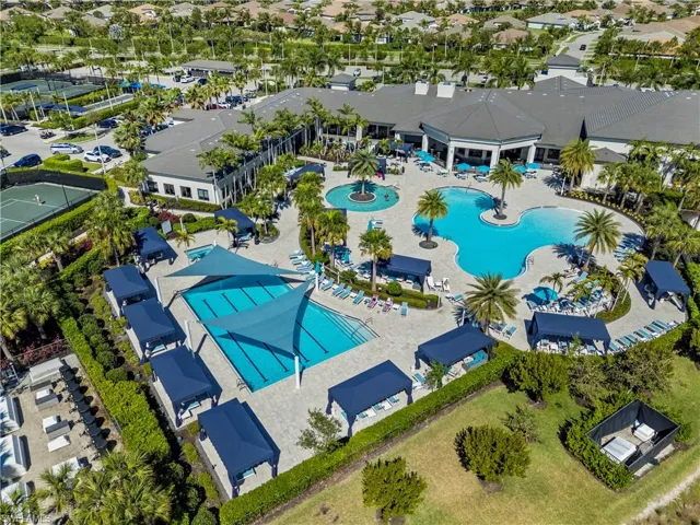 Drone / aerial view of a pool area