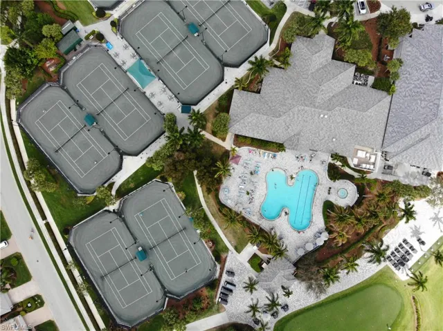 Drone / aerial view of a pool