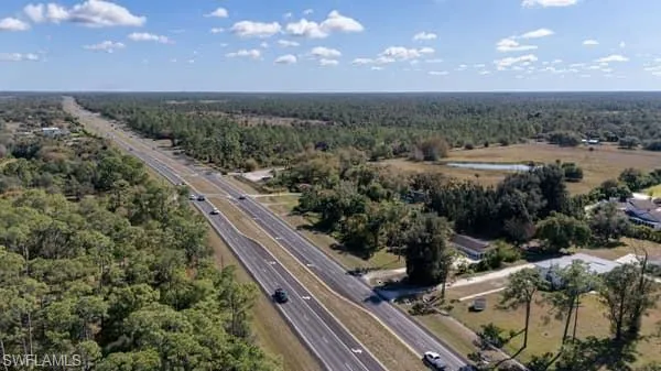 Aerial view of a forest and a main thoroughfare