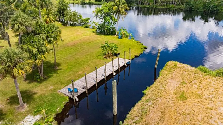 Aerial view of a nearby body of water