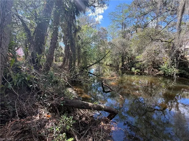 View of wooded area featuring a water view