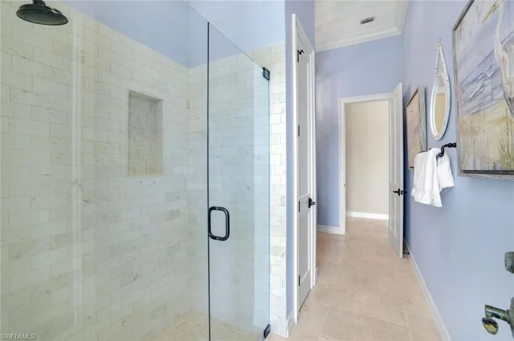 Walk-in Shower & Linen Closet in Pool Bath