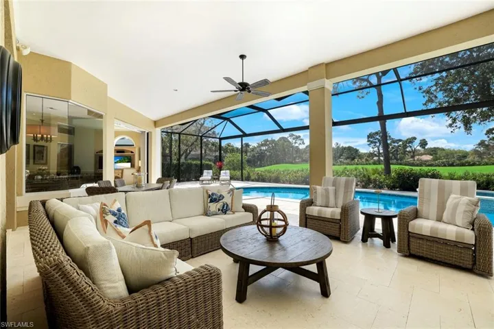 Shaded Seating on Expansive Lanai (Storm Smart Motorized Rooldowns Protect Entire Covered Lanai)