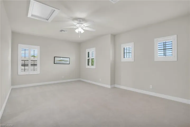 4th bedroom Carpeted spare room featuring ceiling fan