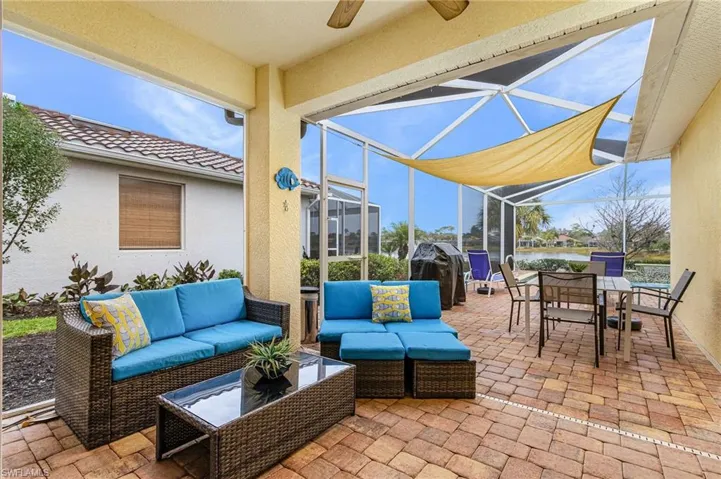 View of covered patio featuring outdoor lounge area