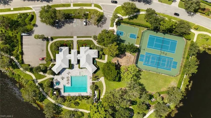 Drone / aerial view of a pool