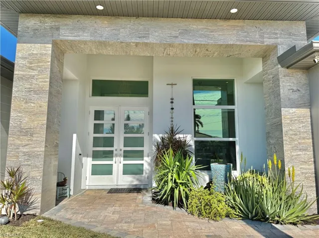 Front entry of home- Polished terrazzo columns