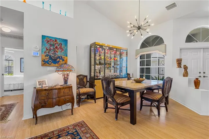 Dining area featuring a notable chandelier
