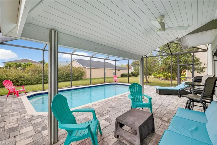 So much space on this lanai/pool deck featuring both covered and open areas. PERFECT for enjoying your Southwest Florida winter with family and friends.