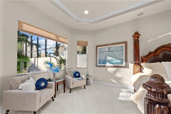 Living area featuring light carpet and ornamental molding