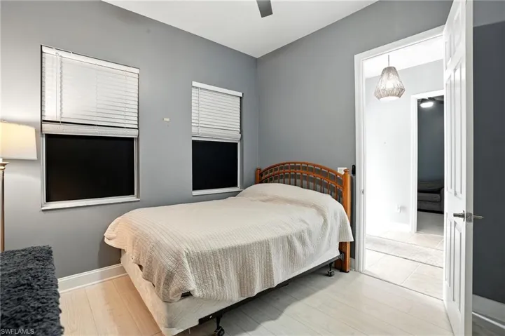 Bedroom featuring a ceiling fan and light wood finished floors