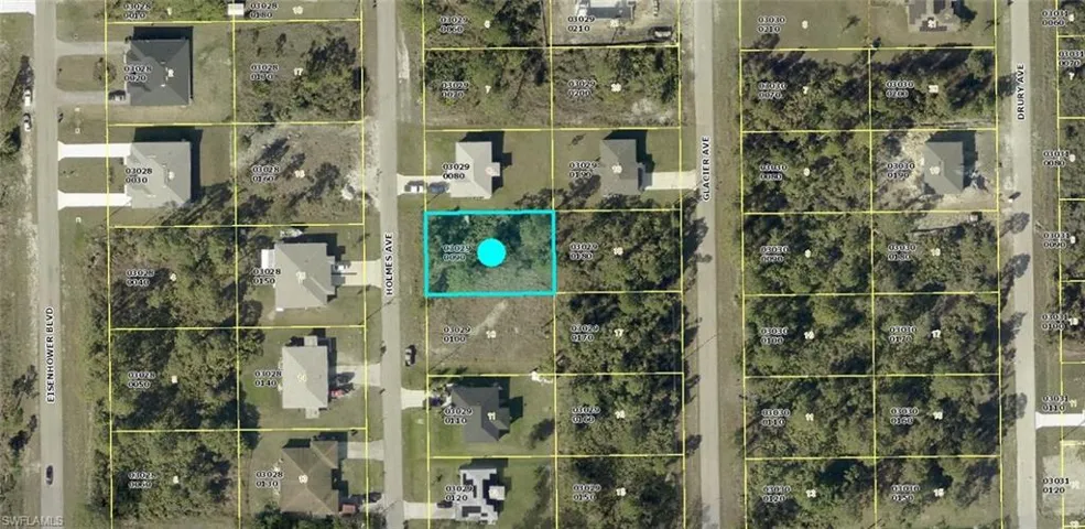Aerial overview of property's location featuring property parcel outlined