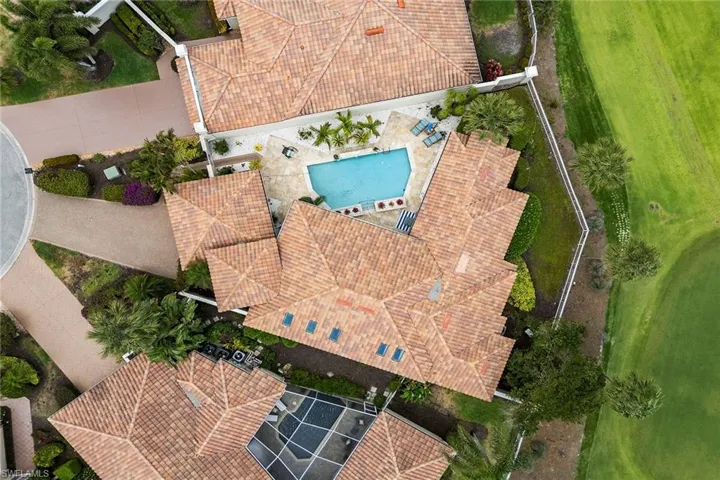 Drone / aerial view of a pool area