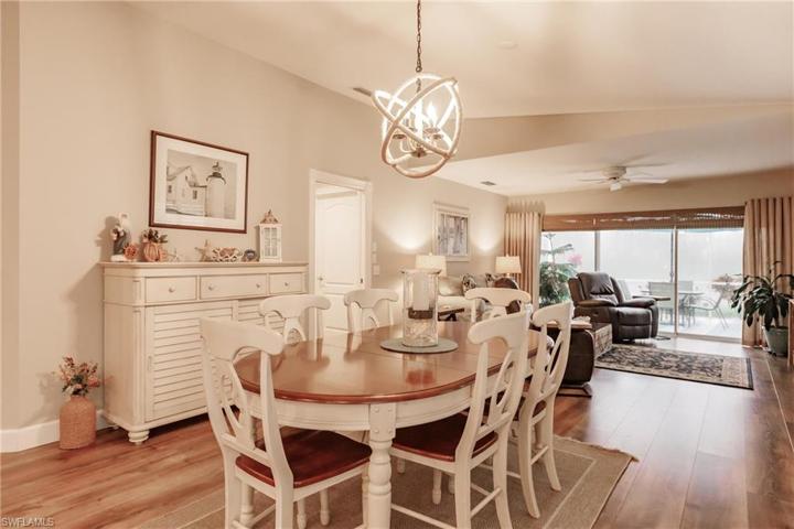 Extra large dining area has lake views.