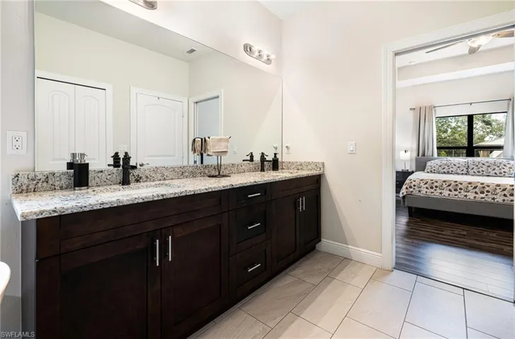 Bathroom with wood-type flooring and vanity
