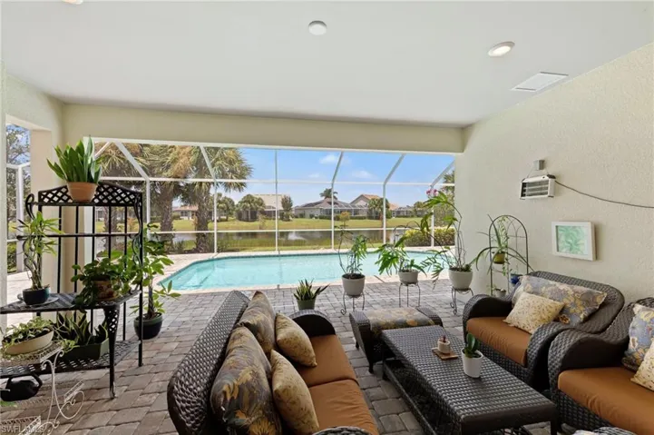 Looking out from great room through covered lanai area