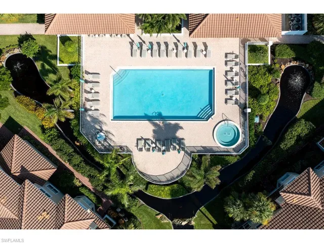 Drone / aerial view of a pool area